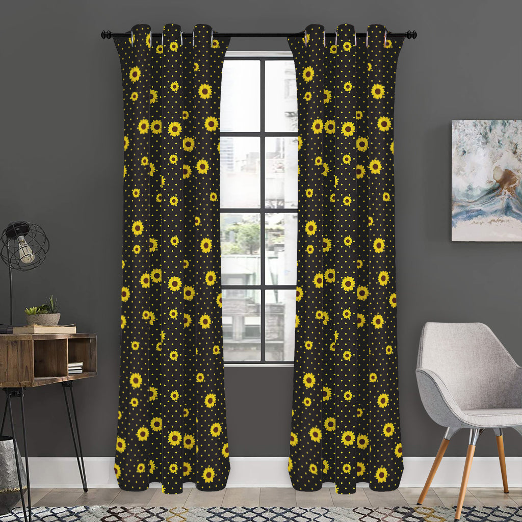 Polka Dot Sunflower Pattern Print Curtain
