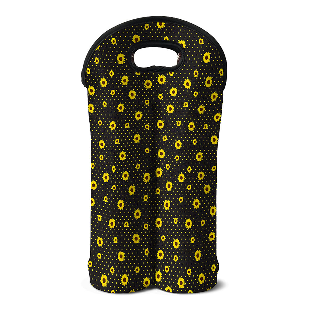 Polka Dot Sunflower Pattern Print Double Neoprene Wine Tote