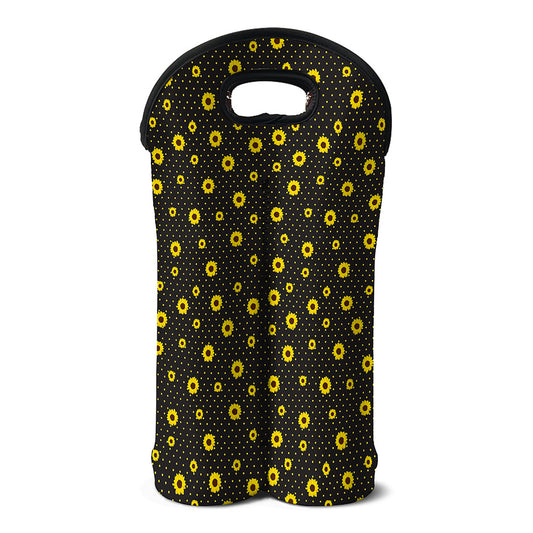 Polka Dot Sunflower Pattern Print Double Neoprene Wine Tote