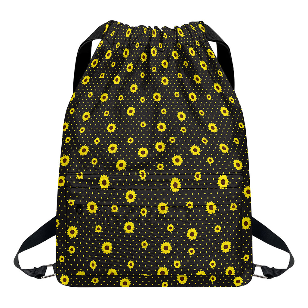 Polka Dot Sunflower Pattern Print Drawstring Backpack