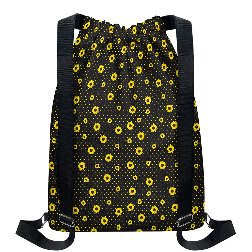 Polka Dot Sunflower Pattern Print Drawstring Backpack