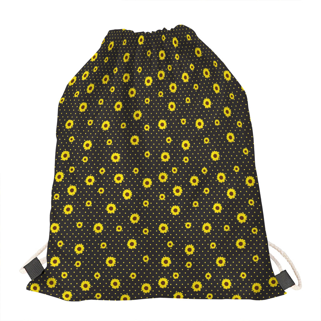 Polka Dot Sunflower Pattern Print Drawstring Bag