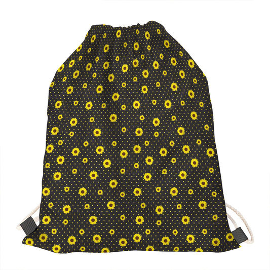 Polka Dot Sunflower Pattern Print Drawstring Bag