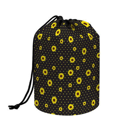 Polka Dot Sunflower Pattern Print Drawstring Makeup Bag