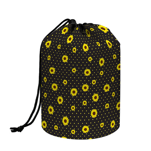 Polka Dot Sunflower Pattern Print Drawstring Makeup Bag