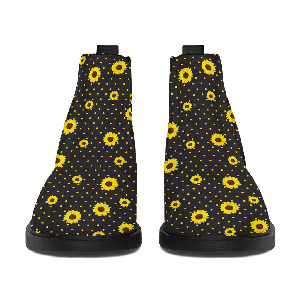 Polka Dot Sunflower Pattern Print Flat Ankle Boots