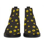 Polka Dot Sunflower Pattern Print Flat Ankle Boots