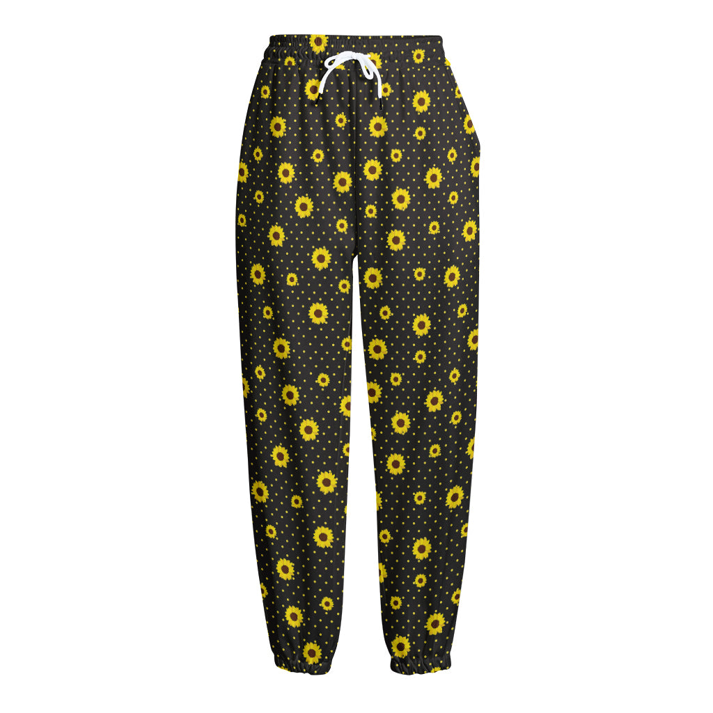Polka Dot Sunflower Pattern Print Fleece Lined Knit Pants