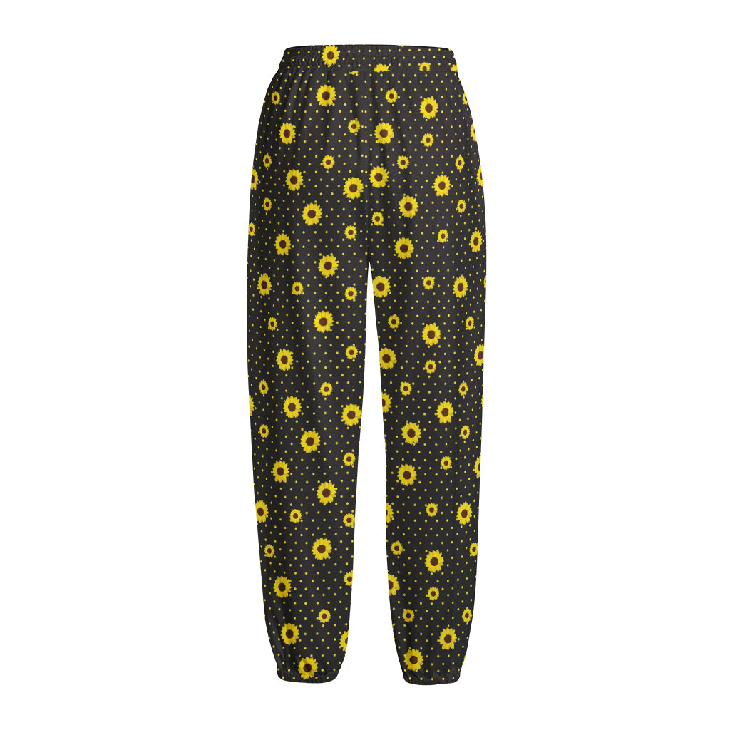 Polka Dot Sunflower Pattern Print Fleece Lined Knit Pants