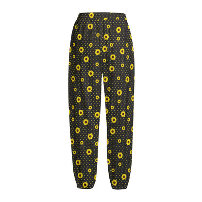Polka Dot Sunflower Pattern Print Fleece Lined Knit Pants