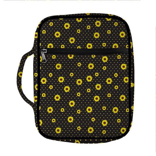Polka Dot Sunflower Pattern Print Front Pocket Bible Bag