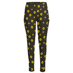 Polka Dot Sunflower Pattern Print High-Waisted Pocket Leggings