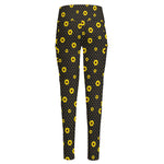 Polka Dot Sunflower Pattern Print High-Waisted Pocket Leggings