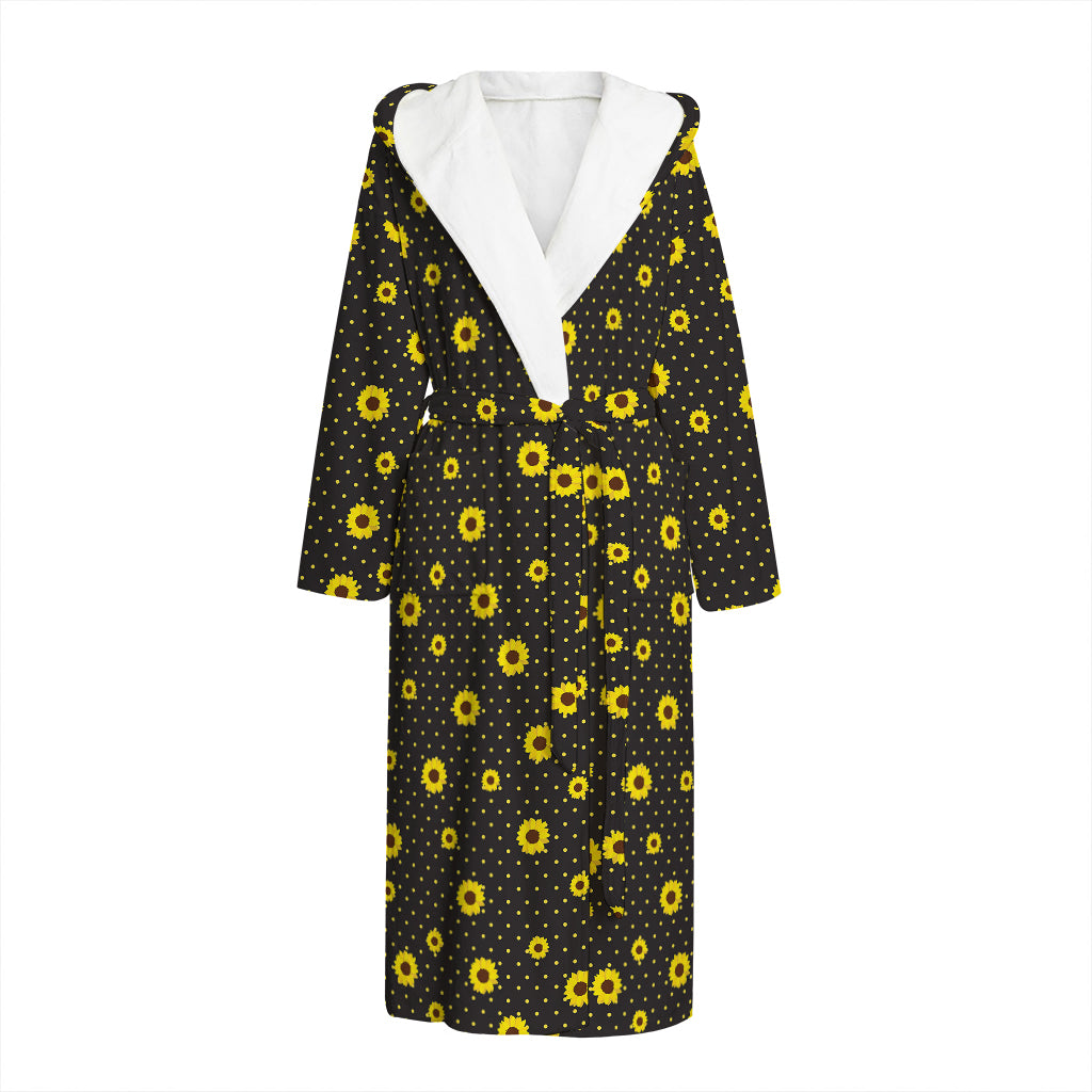 Polka Dot Sunflower Pattern Print Hooded Bathrobe