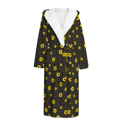 Polka Dot Sunflower Pattern Print Hooded Bathrobe