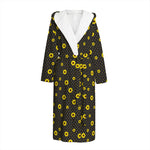 Polka Dot Sunflower Pattern Print Hooded Bathrobe