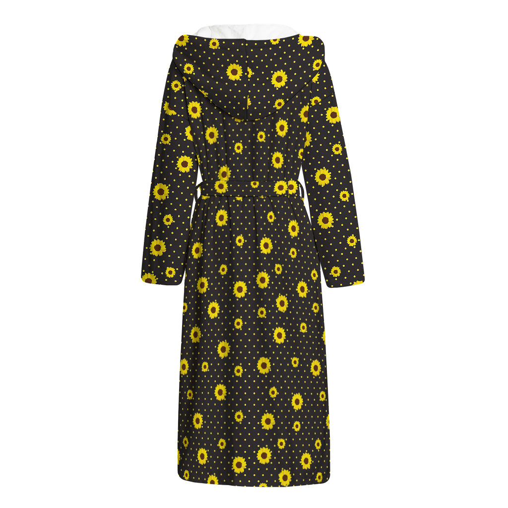 Polka Dot Sunflower Pattern Print Hooded Bathrobe