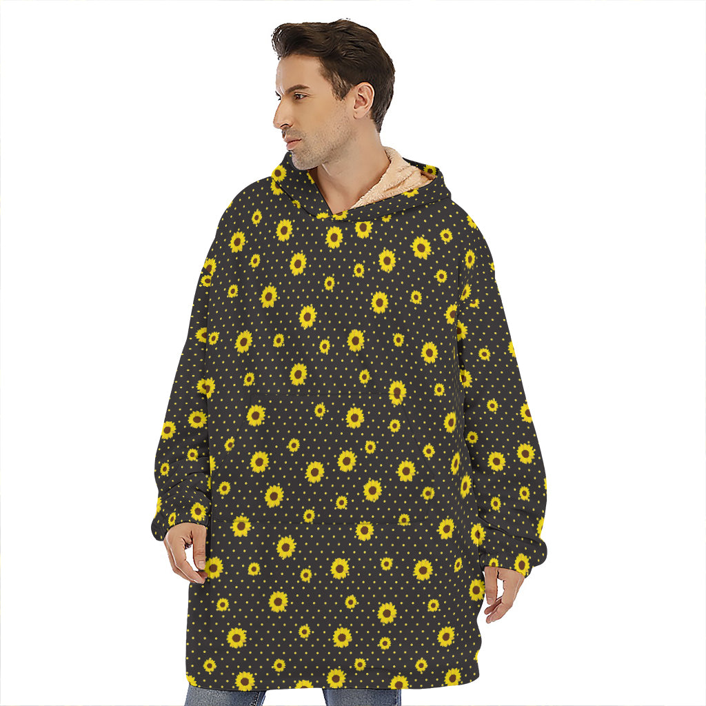 Polka Dot Sunflower Pattern Print Hoodie Blanket