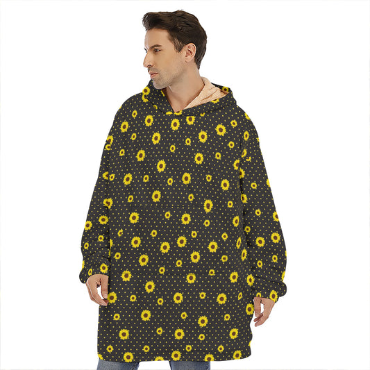 Polka Dot Sunflower Pattern Print Hoodie Blanket