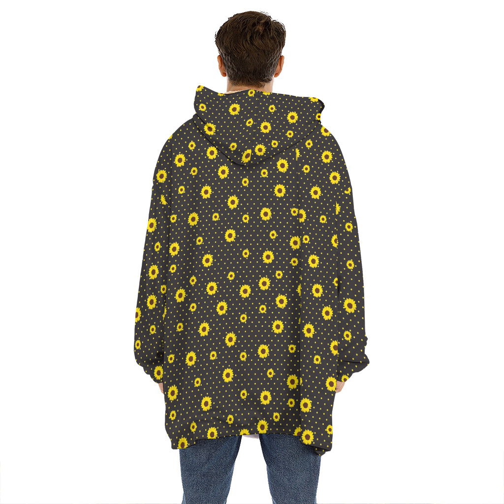 Polka Dot Sunflower Pattern Print Hoodie Blanket