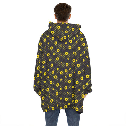 Polka Dot Sunflower Pattern Print Hoodie Blanket