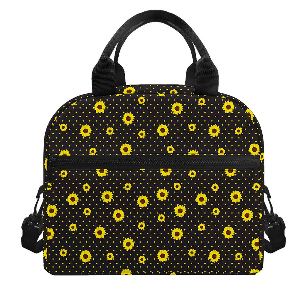 Polka Dot Sunflower Pattern Print Insulated Lunch Bag