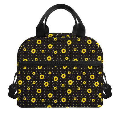 Polka Dot Sunflower Pattern Print Insulated Lunch Bag