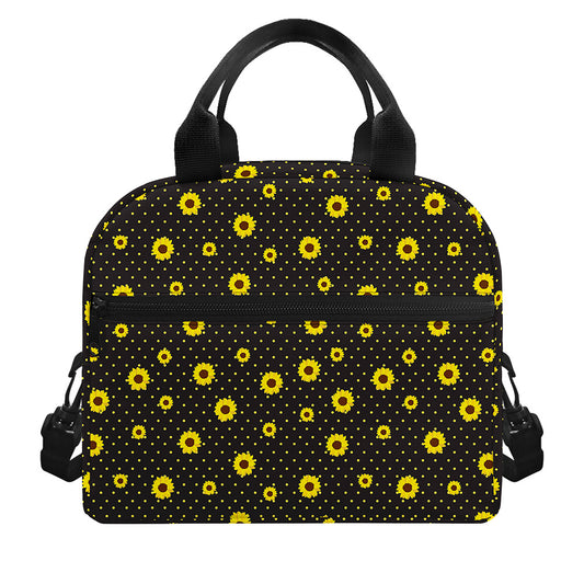 Polka Dot Sunflower Pattern Print Insulated Lunch Bag