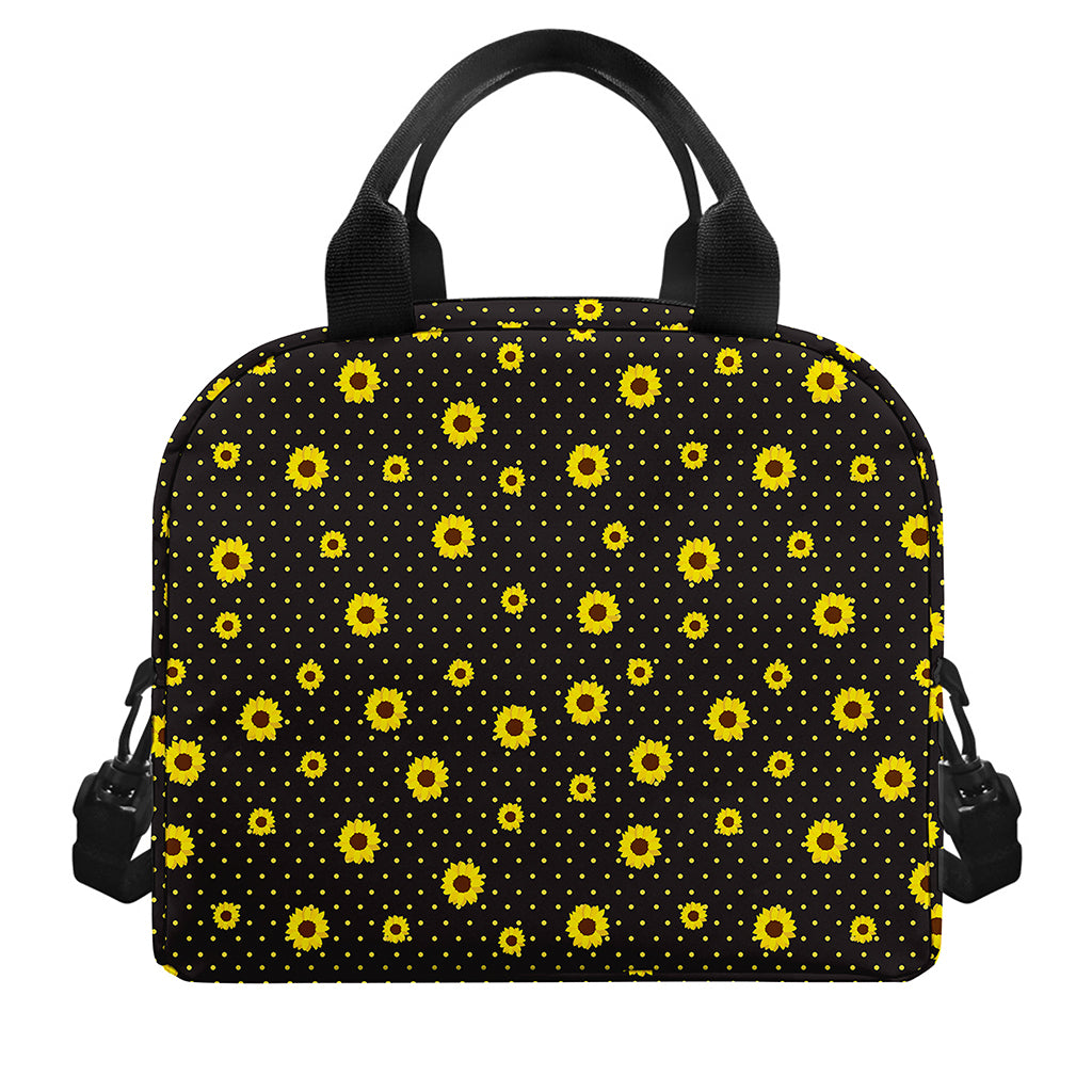Polka Dot Sunflower Pattern Print Insulated Lunch Bag