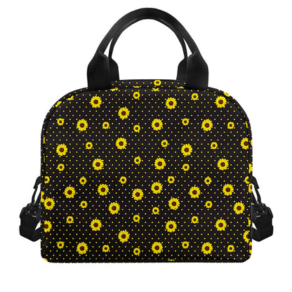 Polka Dot Sunflower Pattern Print Insulated Lunch Bag
