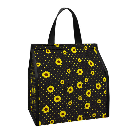 Polka Dot Sunflower Pattern Print Insulated Lunch Tote