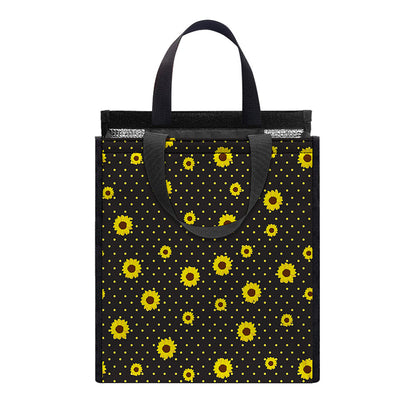 Polka Dot Sunflower Pattern Print Insulated Lunch Tote