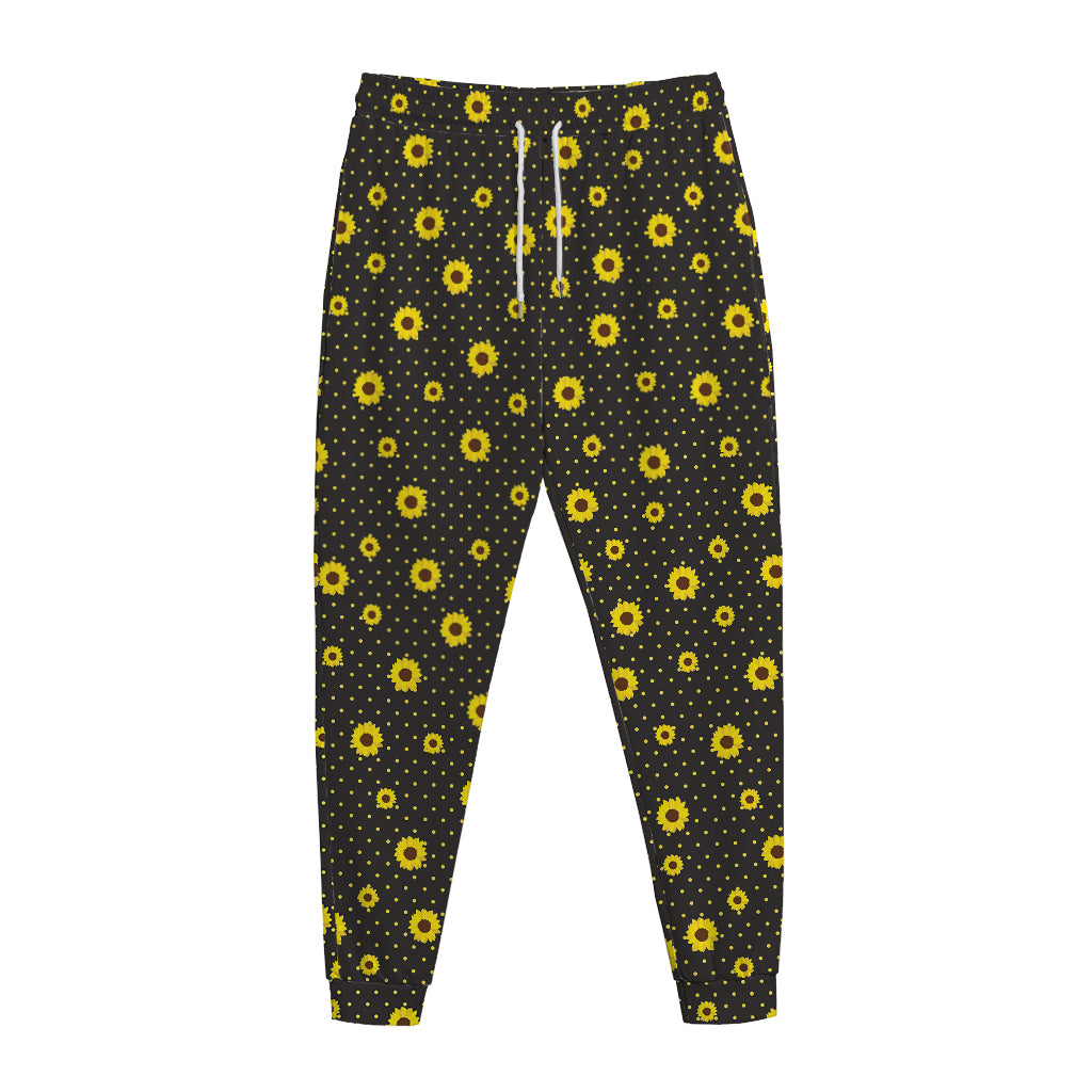 Polka Dot Sunflower Pattern Print Jogger Pants