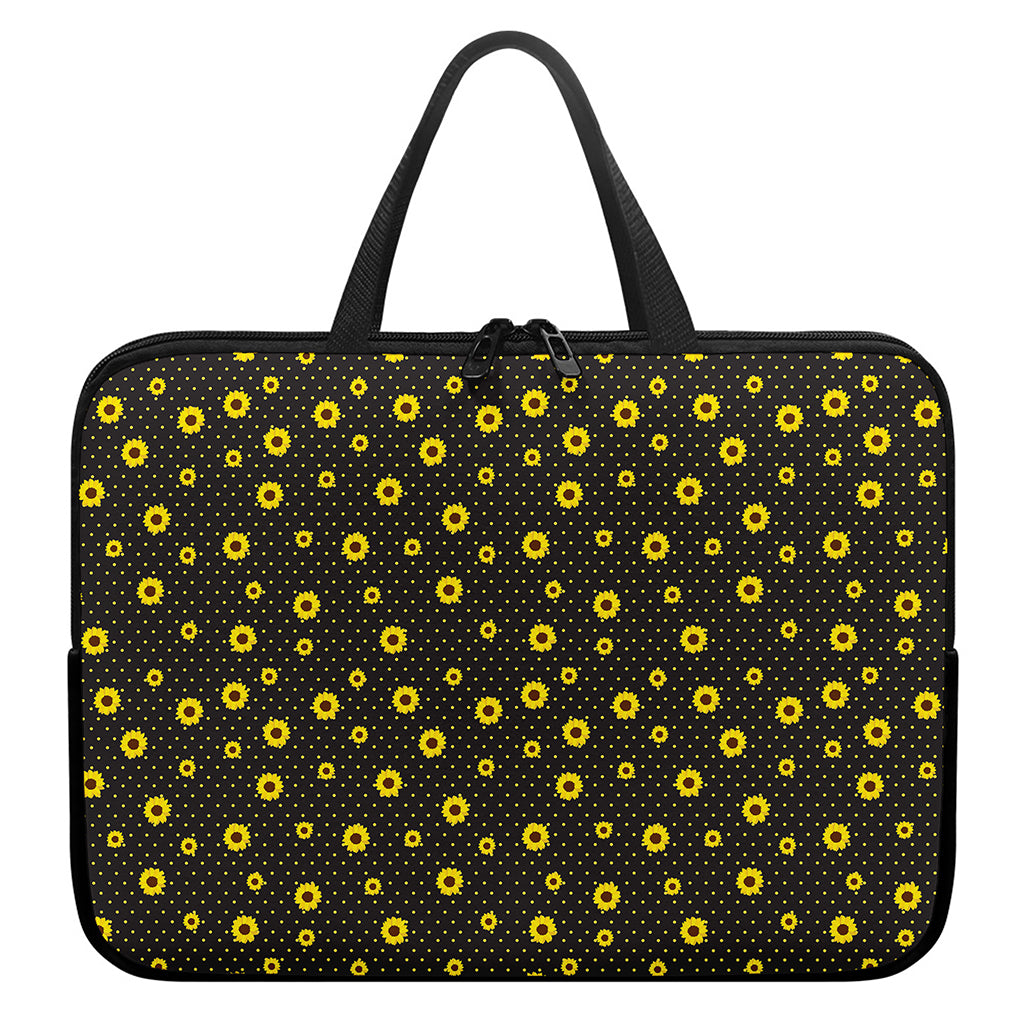 Polka Dot Sunflower Pattern Print Laptop Sleeve With Handle