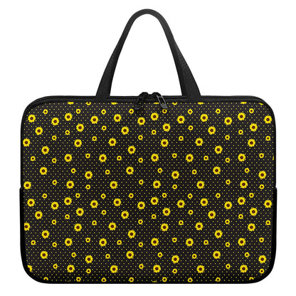 Polka Dot Sunflower Pattern Print Laptop Sleeve With Handle