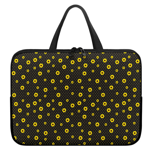 Polka Dot Sunflower Pattern Print Laptop Sleeve With Handle