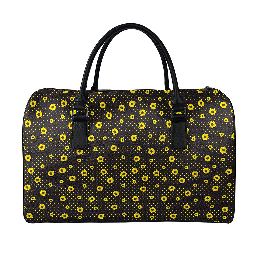 Polka Dot Sunflower Pattern Print Leather Duffle Bag