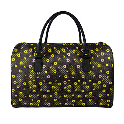 Polka Dot Sunflower Pattern Print Leather Duffle Bag