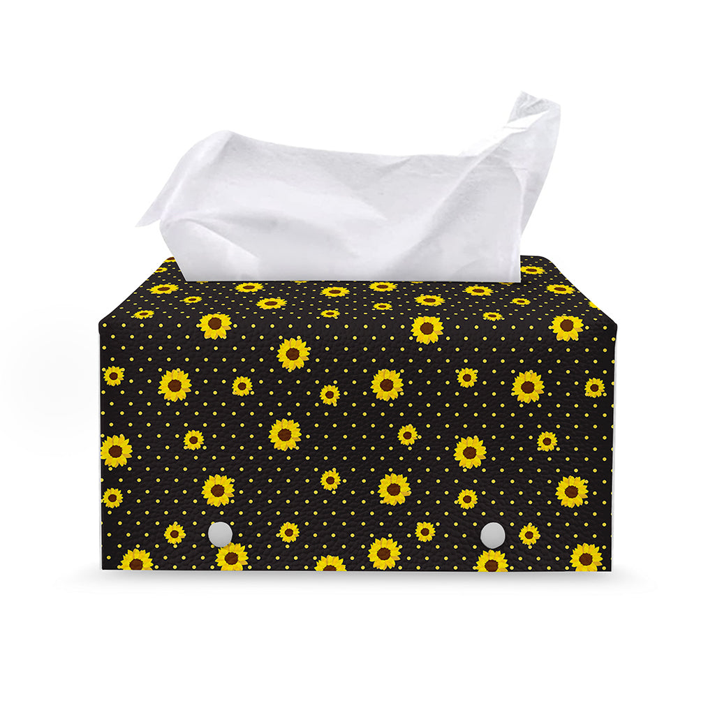 Polka Dot Sunflower Pattern Print Leather Tissue Box Cover