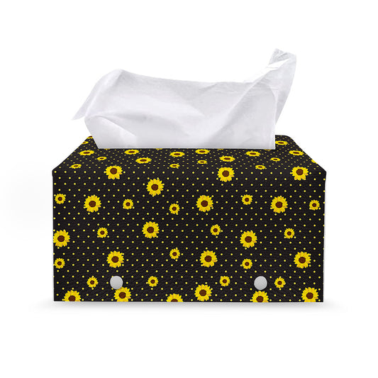 Polka Dot Sunflower Pattern Print Leather Tissue Box Cover