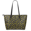 Polka Dot Sunflower Pattern Print Leather Tote Bag With Zipper