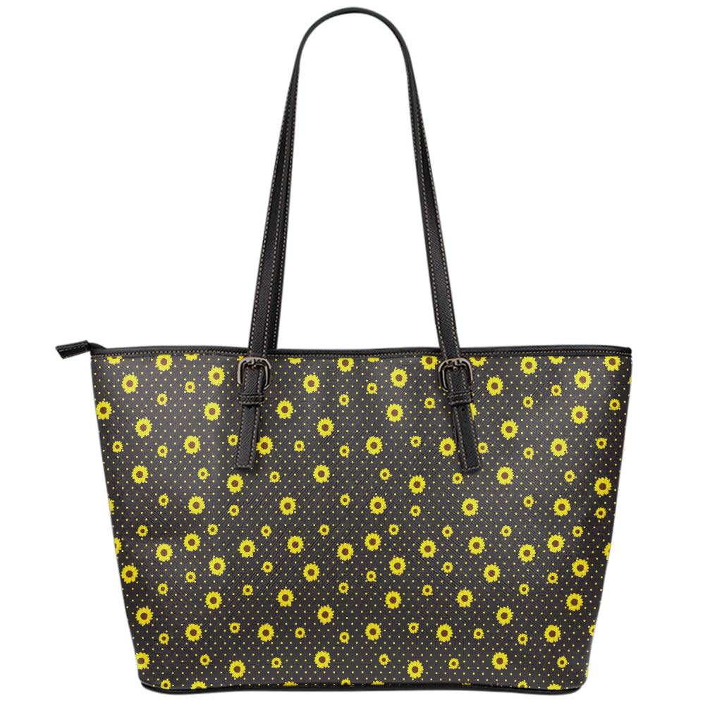 Polka Dot Sunflower Pattern Print Leather Tote Bag