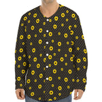 Polka Dot Sunflower Pattern Print Long Sleeve Baseball Jersey