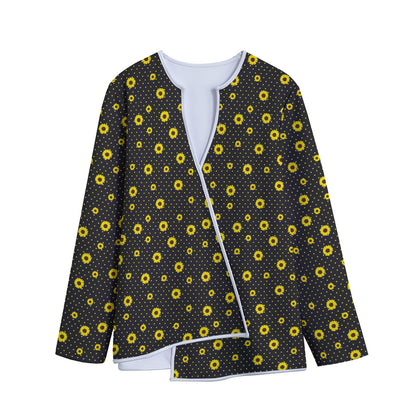 Polka Dot Sunflower Pattern Print Long Sleeve Short Coat
