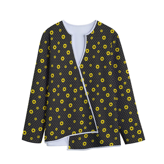 Polka Dot Sunflower Pattern Print Long Sleeve Short Coat