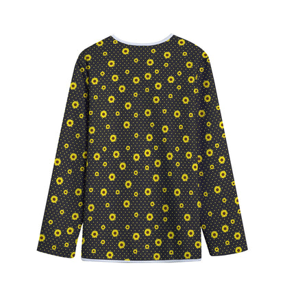 Polka Dot Sunflower Pattern Print Long Sleeve Short Coat