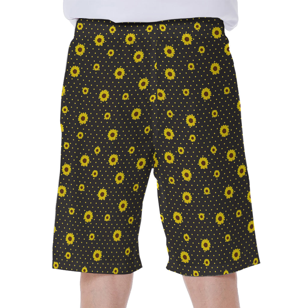 Polka Dot Sunflower Pattern Print Men's Beach Shorts