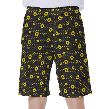 Polka Dot Sunflower Pattern Print Men's Beach Shorts
