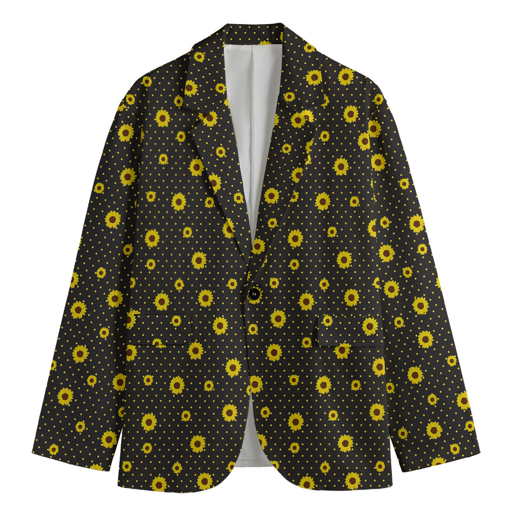 Polka Dot Sunflower Pattern Print Men's Blazer