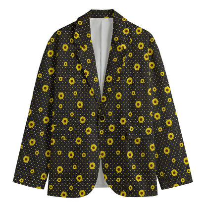 Polka Dot Sunflower Pattern Print Men's Blazer